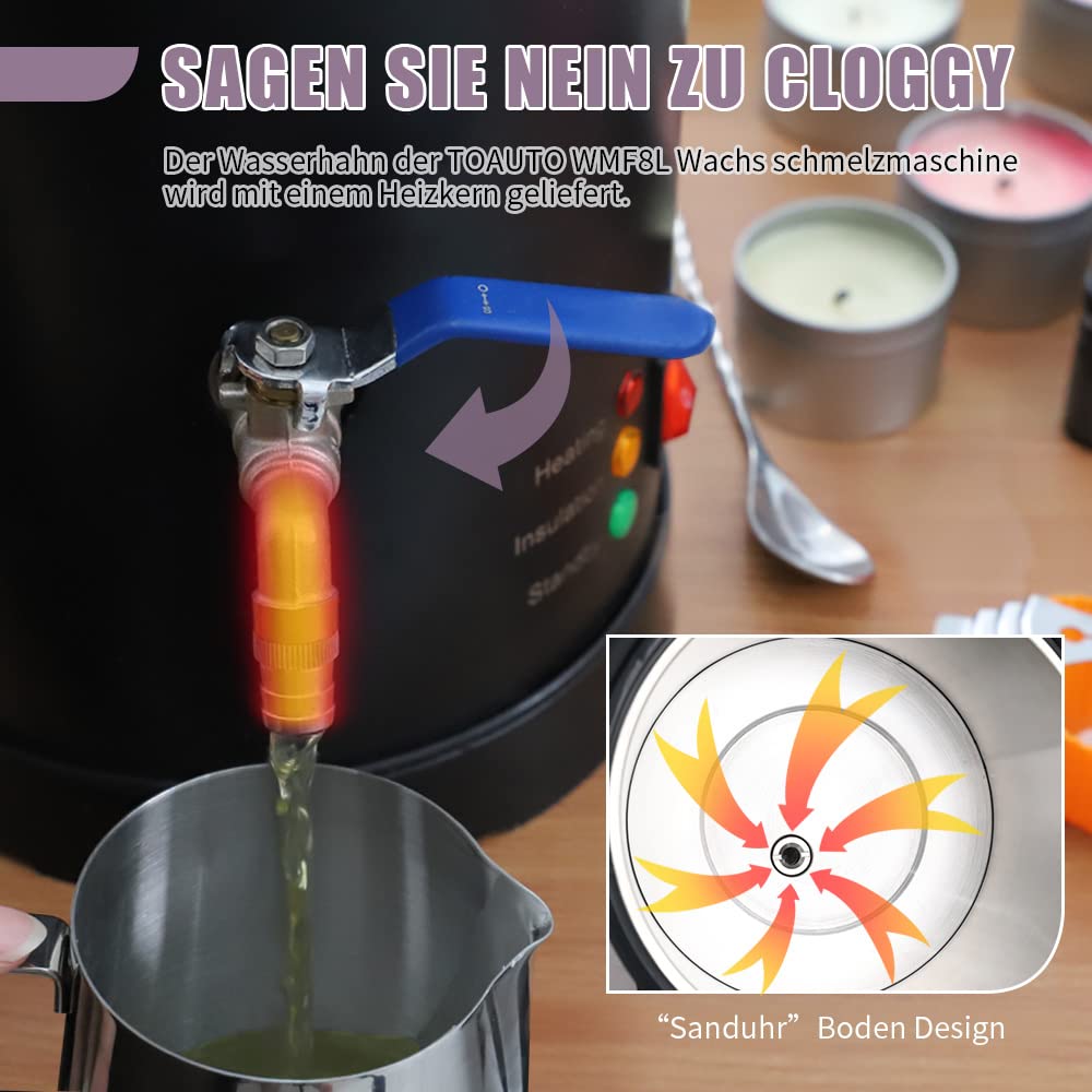 TOAUTO WMF-8L Kerzenherstellung Kit Kommerzieller Elektrischer Wachsschmelzer für Wachs mit Heizkernauslauf und Bodendesign