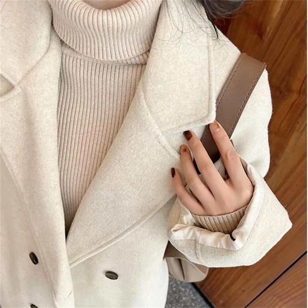 Abrigo de lana de moda para mujer, abrigo de invierno con doble botonadura, cinturón delgado, chaqueta larga de lana, abrigo cálido para mujer
