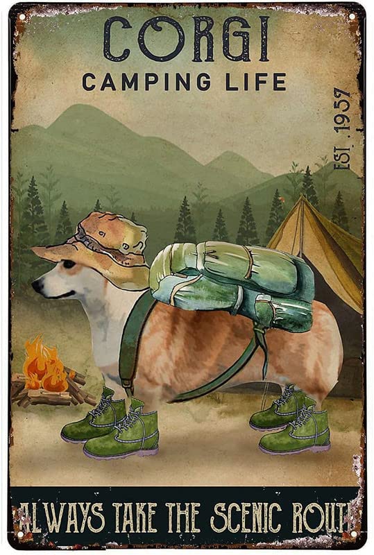 RIFOSA 6"x8" Metal Plate Tin Sign Camping Life Scenic Route Corgi Plaque Poster For Cafe Bar Pub Wall Decor Tin Sign Decor