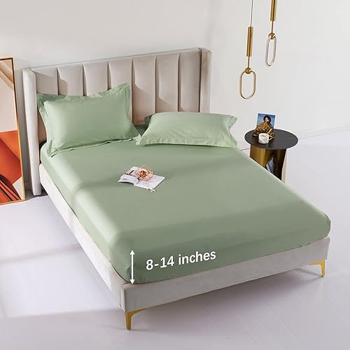 Miniatura 64 de Sábana bajera ajustable individual XL para dormitorio universitario, sábanas 100% algodón egipcio, sábanas bajeras de lujo con bolsillo profundo