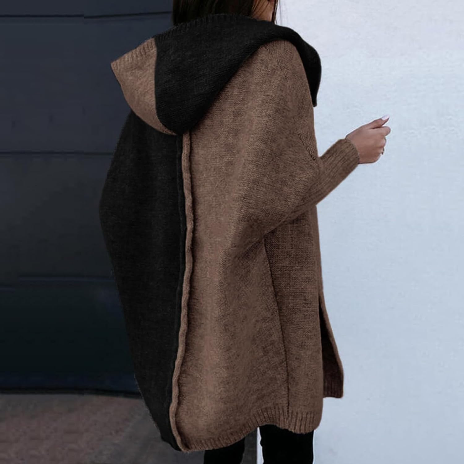 [YIXNGLNSFK] ニット カーディガン レディース ロング丈 切り替え フード付 オシャレ ゆったり シンプル 柔らか 体型