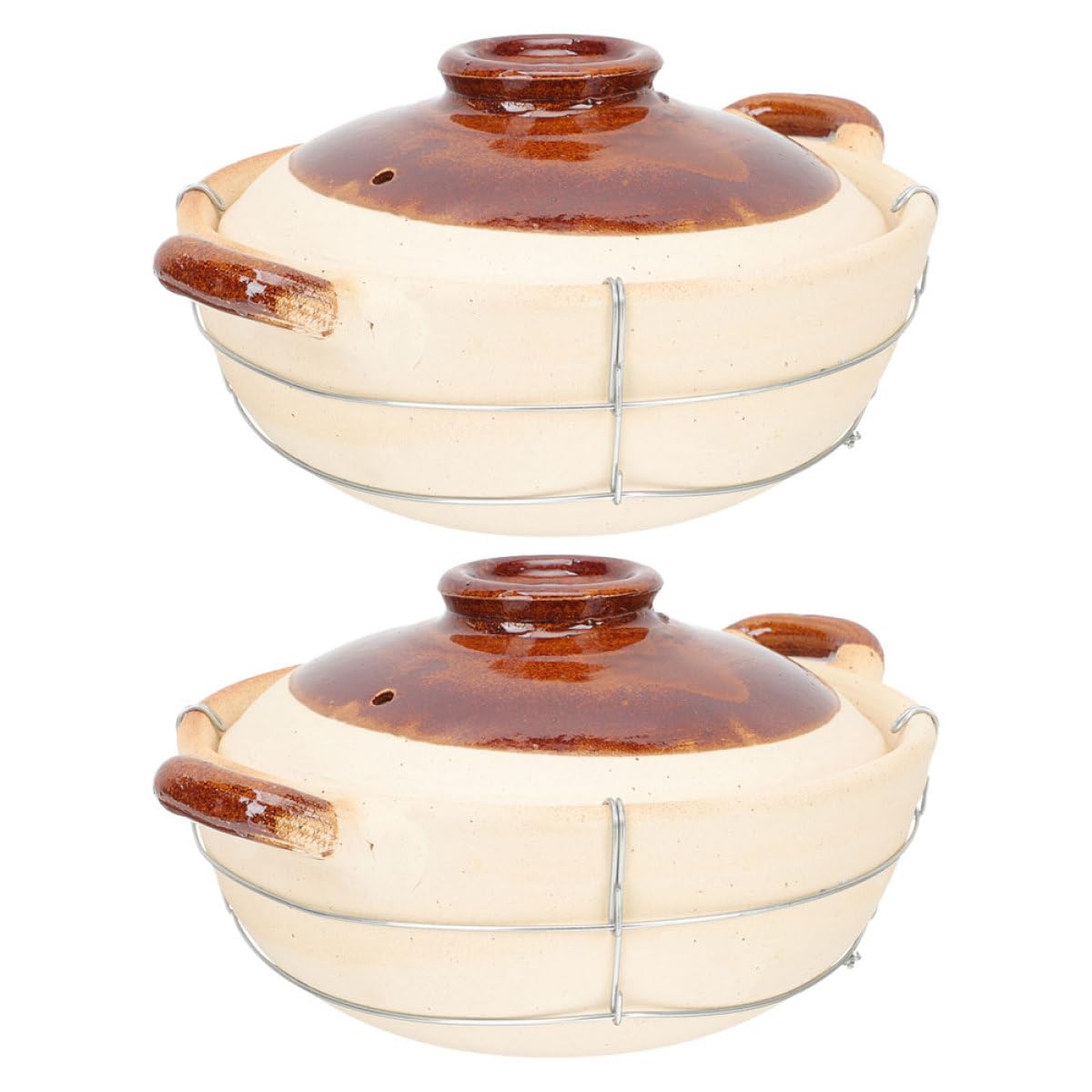Beavorty Cazuela de Barro con Mango Ergonómico y Tapa Resistente a Altas Temperaturas, para Cocinar Guisos en Cocinas de Hogar, Juego de 2 Piezas Beige de Arcilla y Hierro