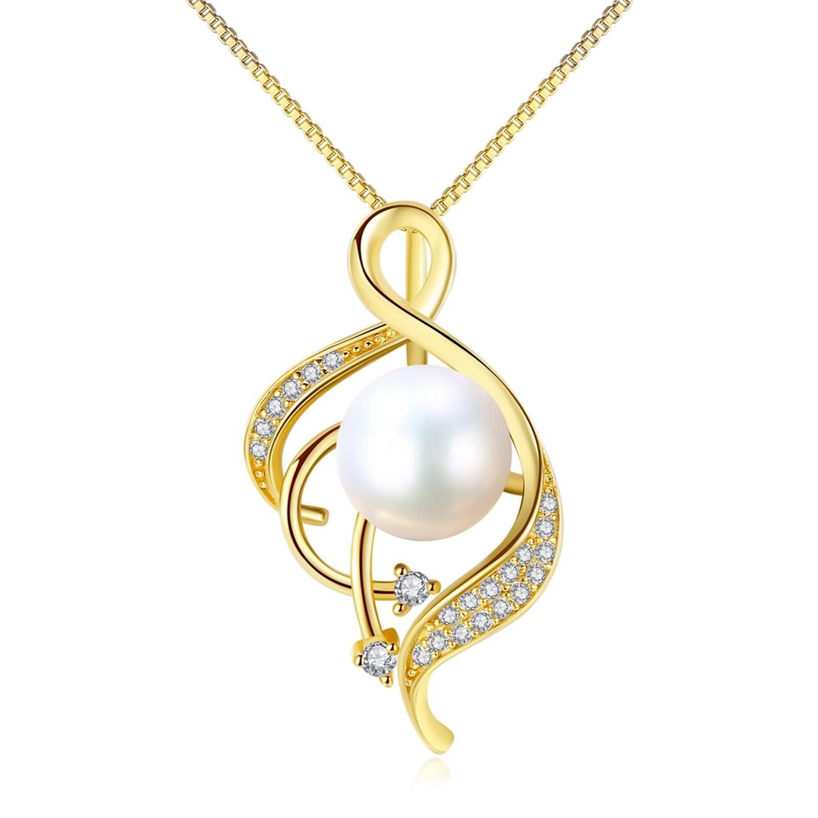 Collana Nero Donna,Collana Ciondolo Argento Sterling 925 Donna Geometria e Perla con Zirconia Cubica Donna Catena Collana Nero