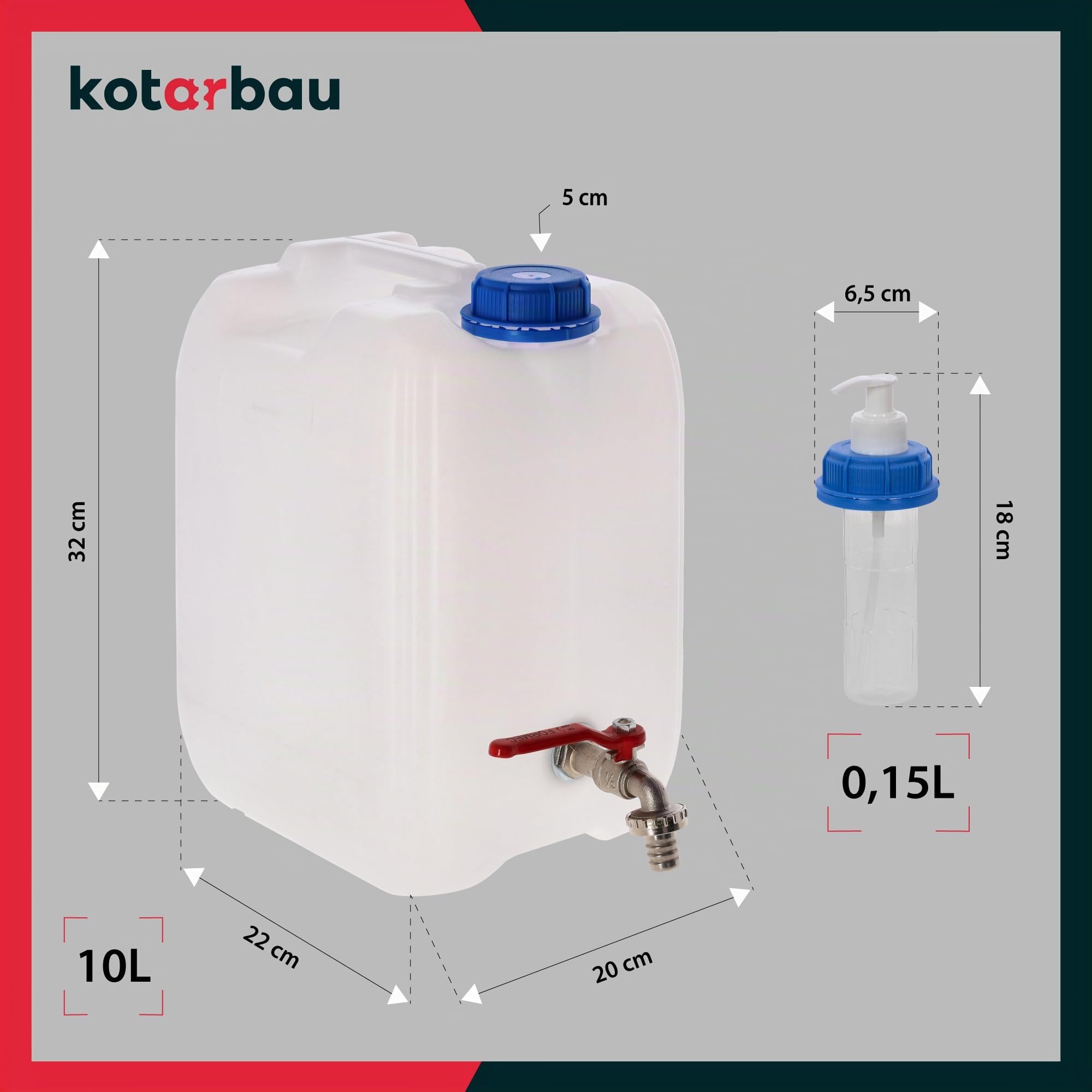 KOTARBAU Bidón de agua con grifo, depósito de agua de 10 l con dispensador de jabón, color blanco, depósito de agua con dispensador, bidón de agua potable, bidón de plástico, depósito de agua, camping