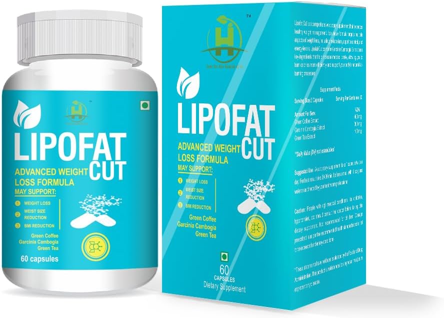 Healthy Nutrition - Just for the Health of it Lipofat Cut Advanced Weight Loss Formula Support Weight Loss, Veg Dietary Supplement, Weight Management, Garcinia Cambogia Extract (60 Capsules)
