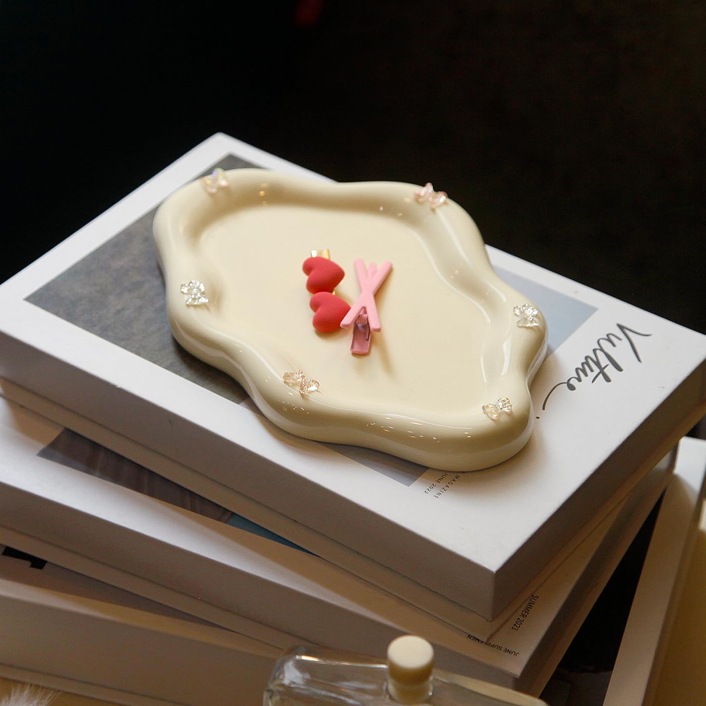 MDFAYE Jewelry Dish Trinket Tray for Women, Ring Dish Holder, Unique Cloud Shape Ceramic Plate Cute Things Vanity Aesthetic Room Decor Mother's Day Birthday ()