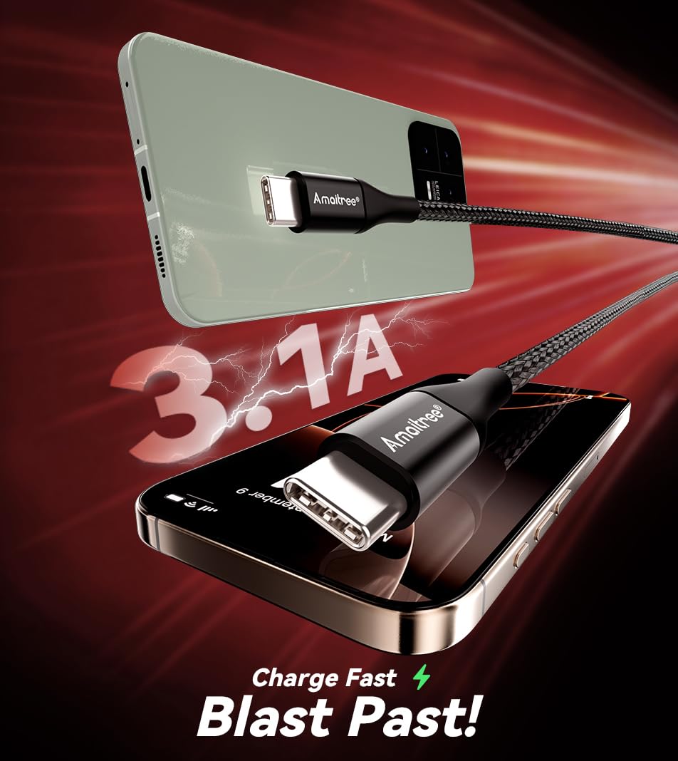 Cable USB C a USB C, 2 unidades, cable USB C trenzado negro, tipo C, carga rápida para MacBook Cable, compatible con Samsung Galaxy S20+ Ultra/Note 10+, Air/iPad Pro 2020/2018 y más