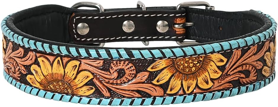 Brown Medium HILASON Strong Genuine Leather Dog Collar Painted