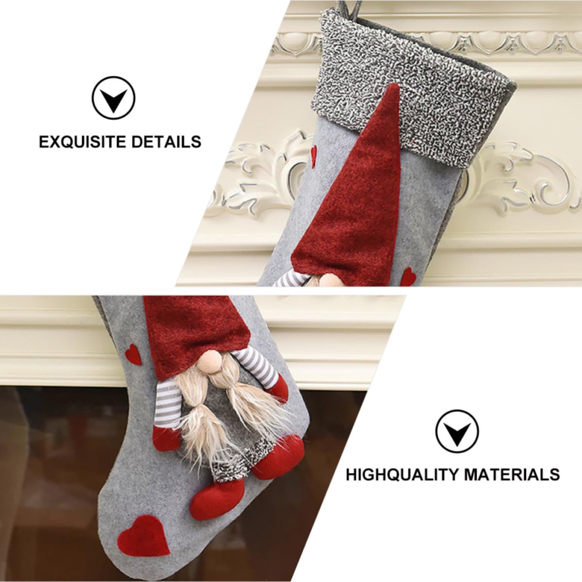 NOLITOY 3 Piezas Calcetín Navideño de Muñeco Enano Rojo, Bolsa Obsequio de