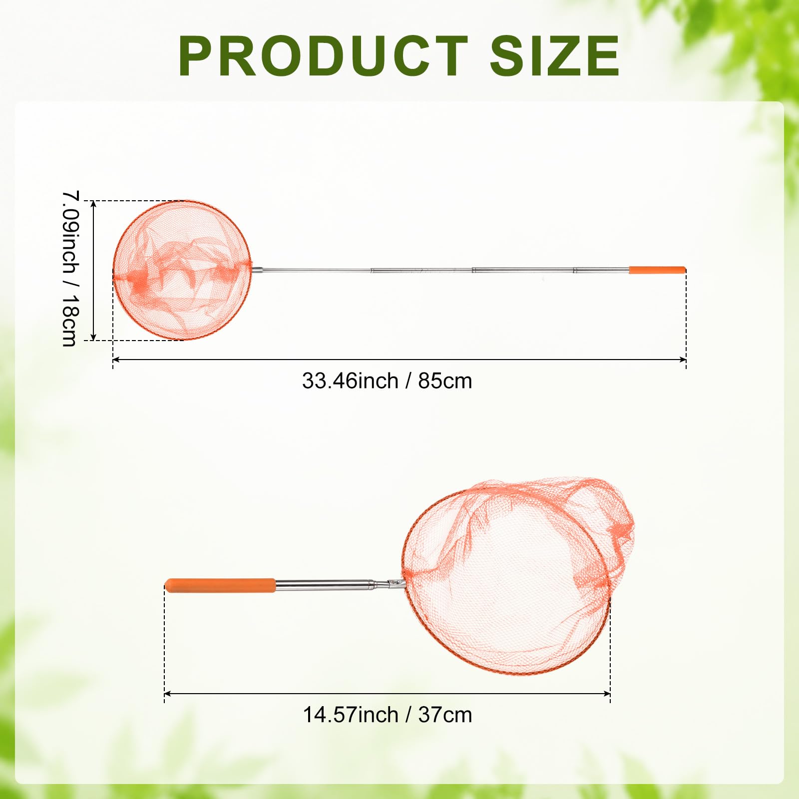 M METERXITY 1 filet de pêche télescopique pour adolescents, extensible de 48 cm avec poignée réglable pour attraper les insectes/petits poissons/crevettes/aquarium/extérieur [orange]