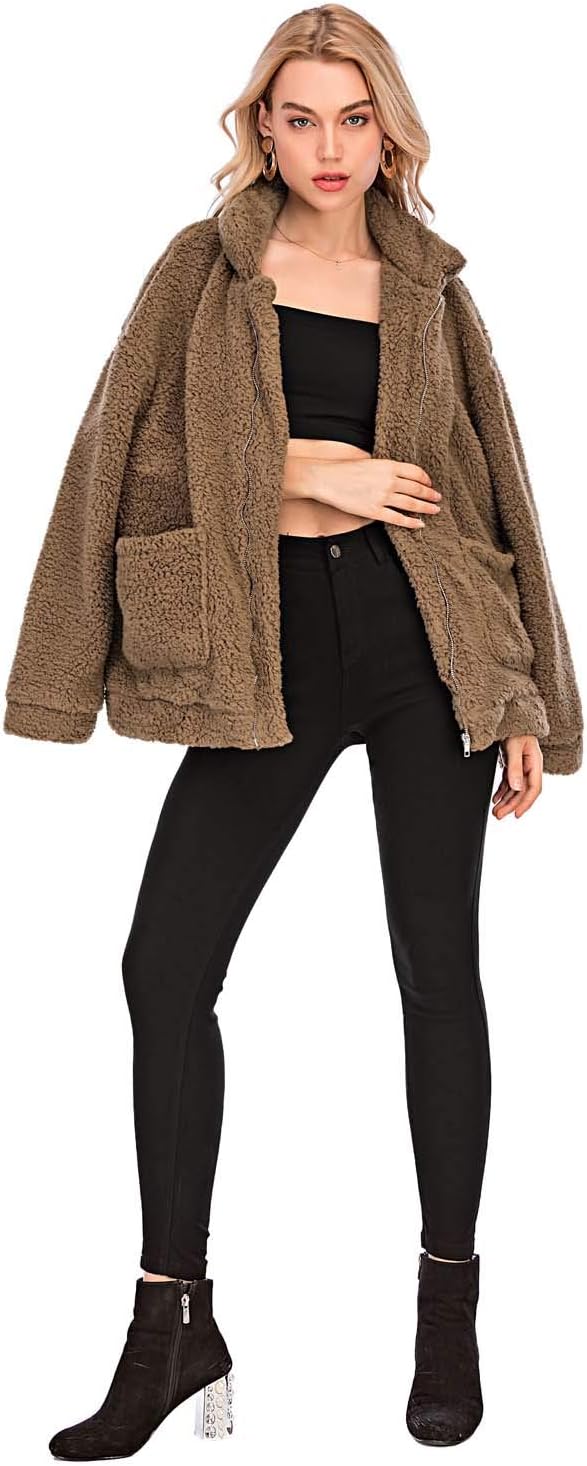 Comeon Winter Coats for Women Shaggy Fur Jacket Fuzzy Faux Shearling Zip Up Oversized Warm Shacket Outwear - Image 7