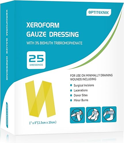 Xeroform - Aderezo de vaselina de 1 x 8 pulgadas, paquete de 25, almohadilla de gasa de malla fina oclusiva no adherente, parche suave para