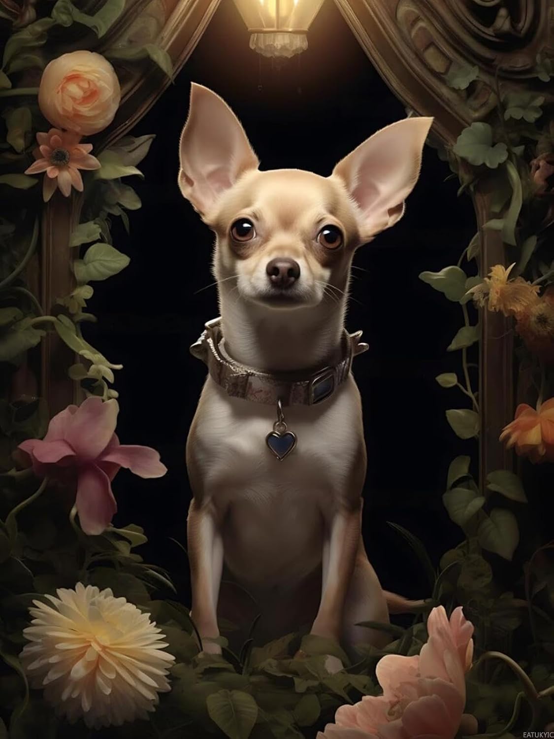 EATUKYIC Cute Chihuahua Dog 5D Diamond Painting Kits for Adults Beginner, Cute Beige Chihuahua DIY Diamond Art for Home Wall Decor Gifts, Full Drill Round Gem Art Christmas Gift 12x16 inch