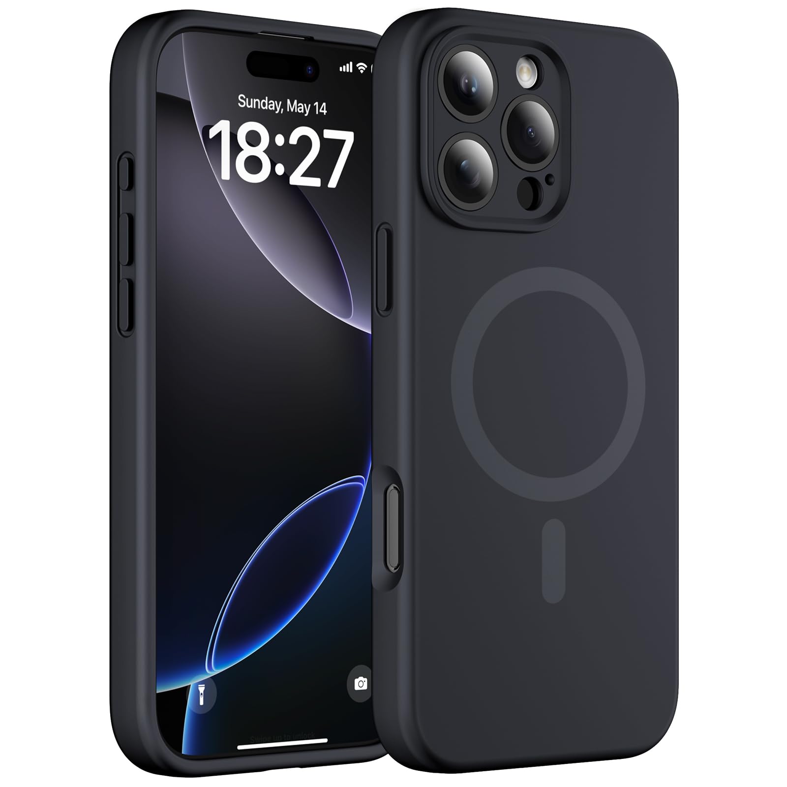 Magnetic for iPhone 16 Pro Max Case, Thicken Silicone, Black