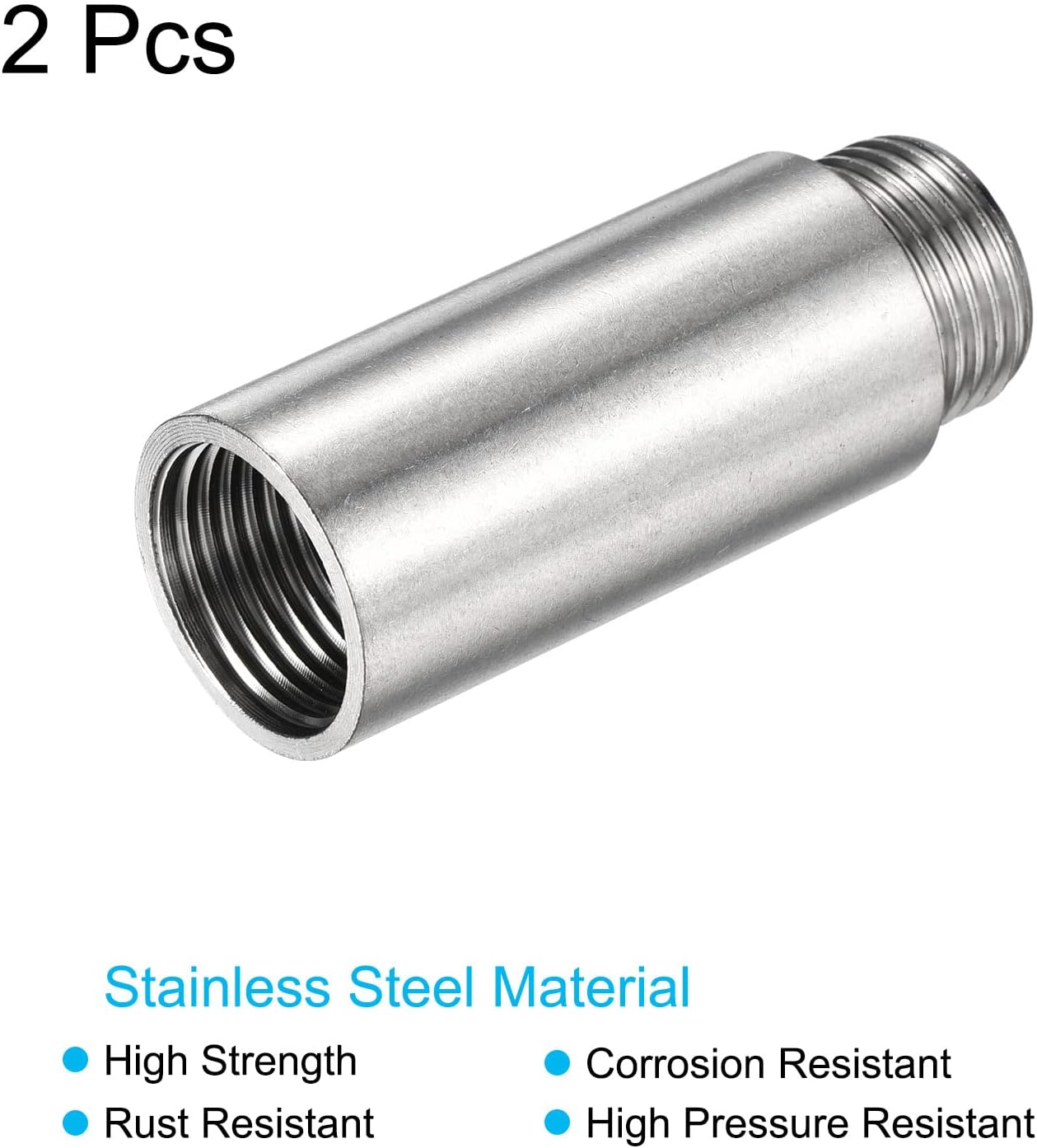 MECCANIXITY Shower Head Extension Arm, Stainless Steel Extension Pipe Fitting 50mm G1/2 Female to G1/2 Male Thread Reducer Coupling Adapter Connector Pack of 2