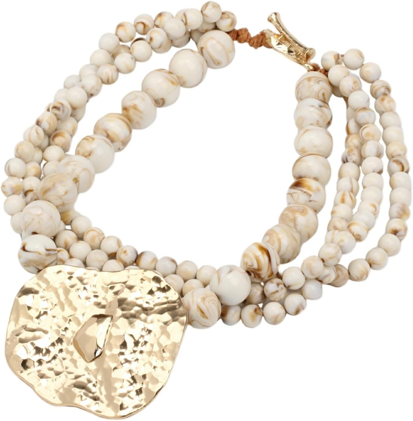 Multi Strands Bead Pendant Necklace for Women Stone Wood Pearl Gold Color Metal Charm Fashion Ethnic Tribal Elegant Jewelry - Image 4