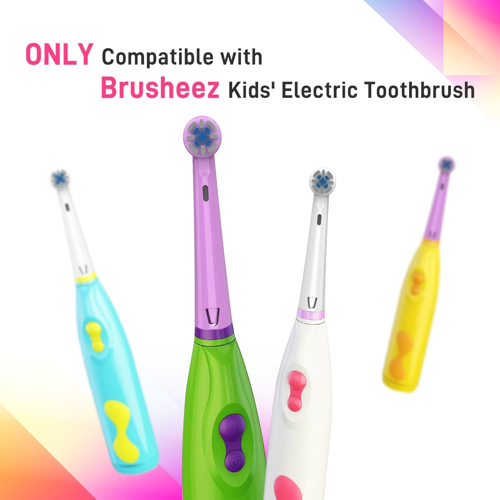 DenSecc Replacement Brush Heads Compatible with Brusheez Kids Electric Toothbrush, White and Purple, 10 Count