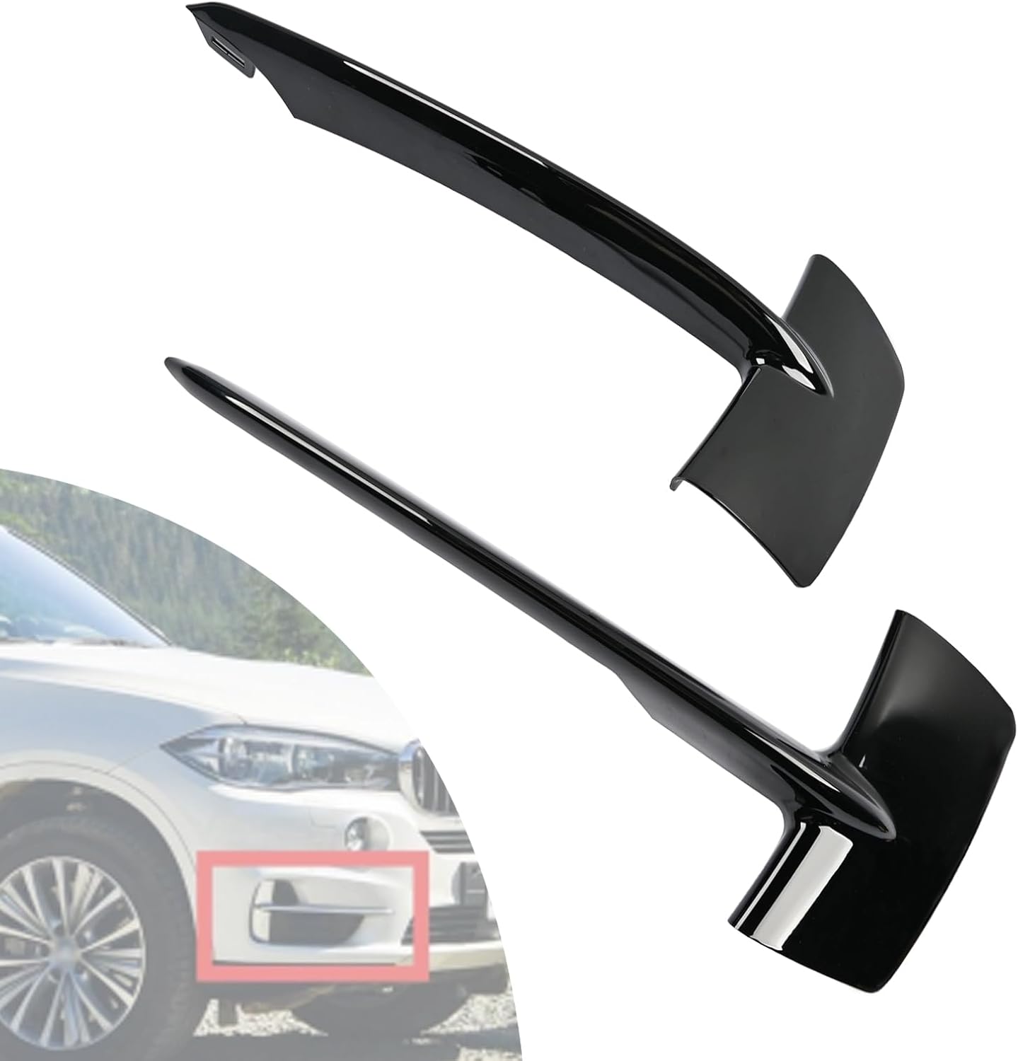 Pair Front Bumper Grille Cover Replace 51117303113 51117303114 Compatible with BMW X5 F15 2014-2018 Fog Light Grille Strip Trim Molding Glossy Black Left Driver Side & Right Passenger Side