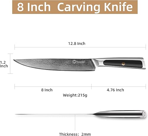 Miniatura 5 de Sunnecko Cuchillo de cocina de Damasco de 8 pulgadas para cortar carne, cuchillo japonés VG10 de acero, espiga completa