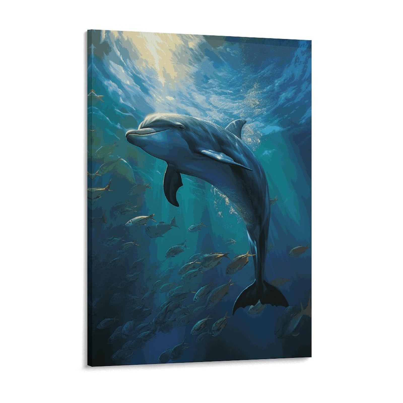 Dolphin in The Deep Ocean Canvas Wall Art for Bedroom 12x16inch Canvas Prints Artwork for Walls Modern Picture Artwork Painting for Living Room Aesthetic Wall Paintings for Bathroom Kitchen O