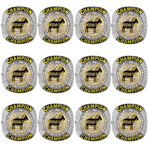 guancrown Goat Championship Rings Award Trophy Medal Greatest of All Time Gift for Tournament or League Champion Winner (12 pcs Rings Together, Size 8)