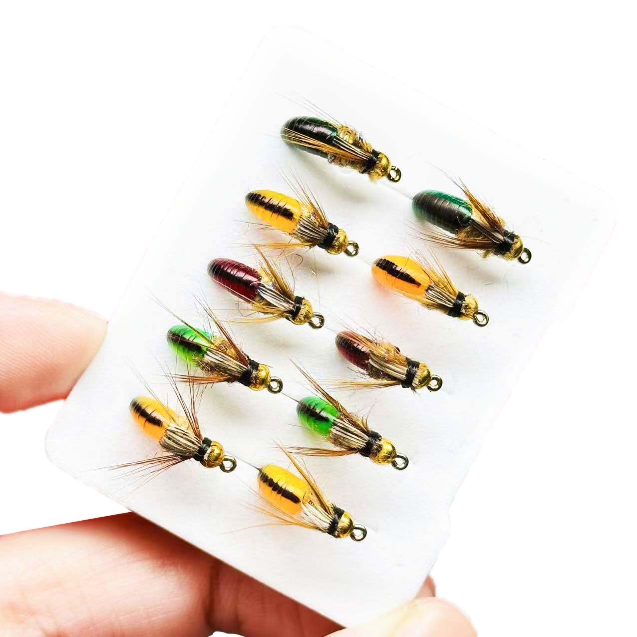 Qitewwrme 10Pc Wet Flies Bait Fly Fishing Flies for Bass Trout Pike Salmon Brass Head Caddis Nymph Handmade Fishing Bait Artificial Insect Lure (Mixed Colors)