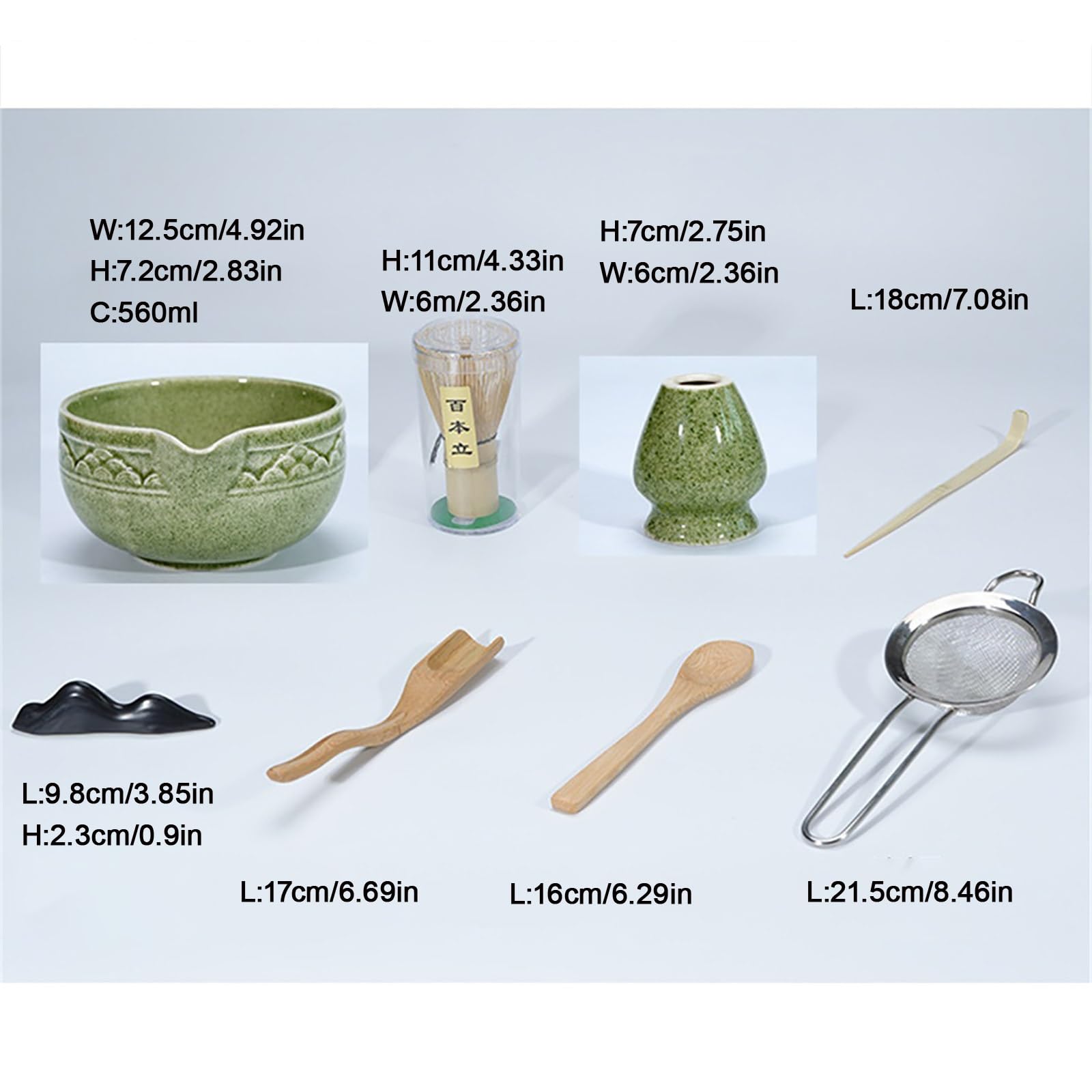 Japoński Zestaw do Herbaty Matcha Dynastia Song Ceremonia Herbaty Odstresowanie, Ceramika Zestaw do Matchy Bambus Szczotka do Herbaty Początkujący Miłośnicy Herbaty(5-piece set-B+black box)
