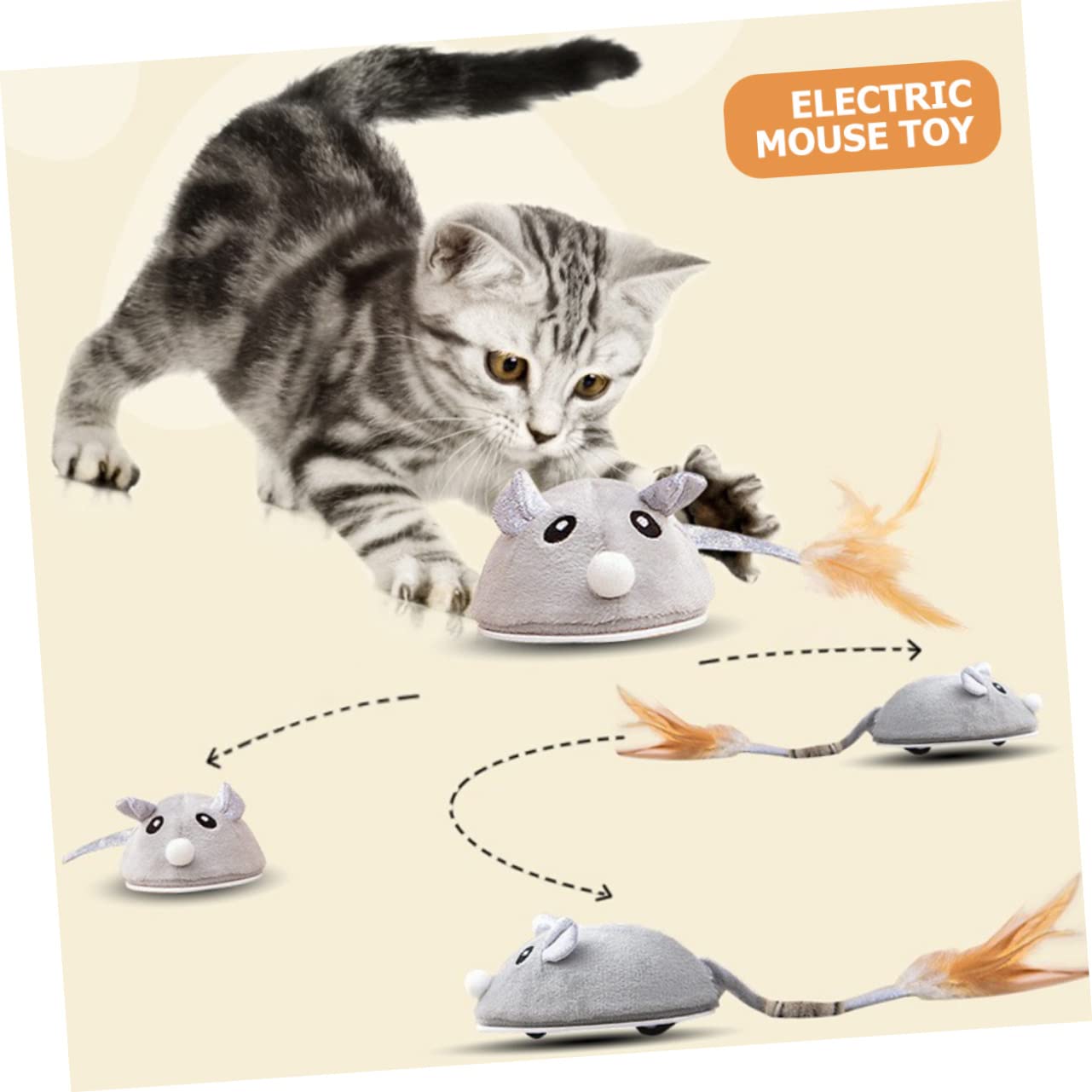 VANZACK 4pièces Souris Électrique Rechargeable pour Chat avec Queue Plumes Jouet Interactif Intérieur pour Les Instincts De Chasse Et Garder Les Chats Actifs