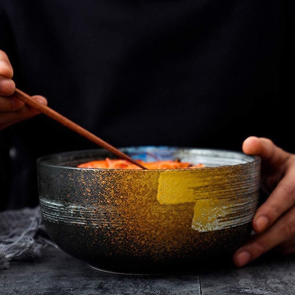ERoomQ Pasta Bowls Ceramic Instant Noodle Creative Large Rice Hand-Painted Vintage Noodle Tableware Salad Bowls,