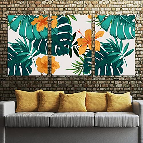 Tableau feuille hibiscus moderne : 3 toiles encadrées multi-taille salon