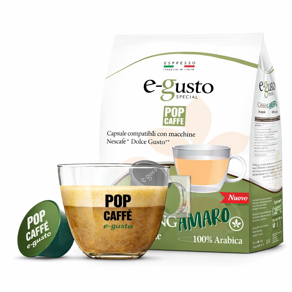 PopCaffè E-Gusto Ginseng Amaro – 96 Capsule Compatibili con NESCAFÉ Dolce Gusto – Caffè al Ginseng Intenso e Senza Zucchero – Confezionate in Atmosfera Protettiva