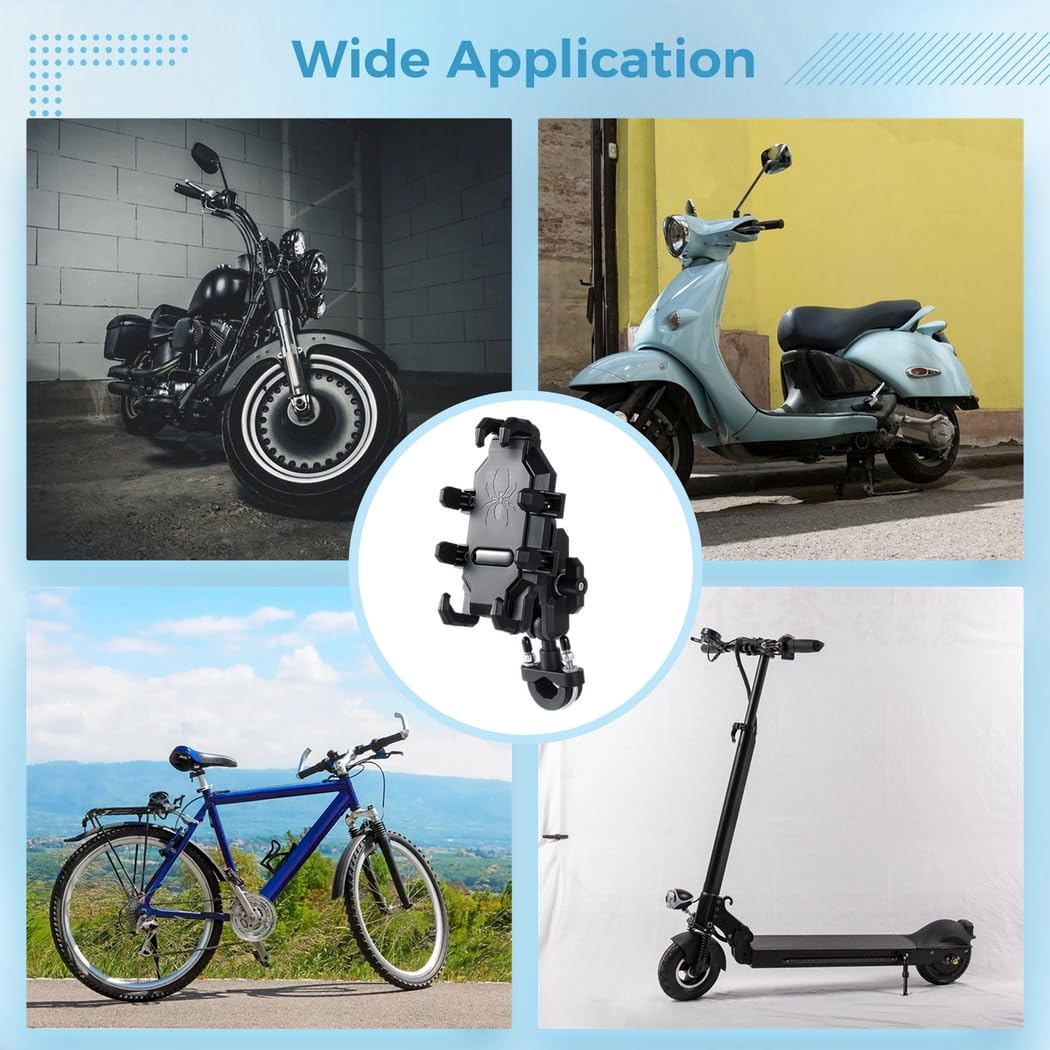 Supporto per telefono in alluminio per moto, antivibrazione con compatibilità da 4,7 a 7,2, morsetto regolabile per manubrio, moto, scooter e biciclette