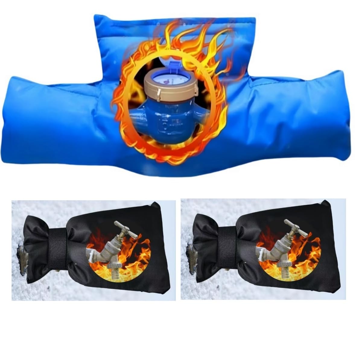 1 cubierta de aislamiento para medidor de agua, 2 fundas exteriores para grifo, cubierta de aislamiento de medidor de agua de invierno y cubierta de aislamiento de grifo combinación de protección para
