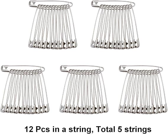 YiwerDer 60PCS Large Safety Pins, Durable, Rust-Resistant Nickel Plated Steel Pins Size 3, 1.8inch /46mm