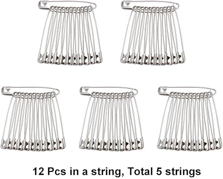 YiwerDer 60PCS Large Safety Pins, Durable, Rust-Resistant Nickel Plated Steel Pins Size 3, 1.8inch /46mm