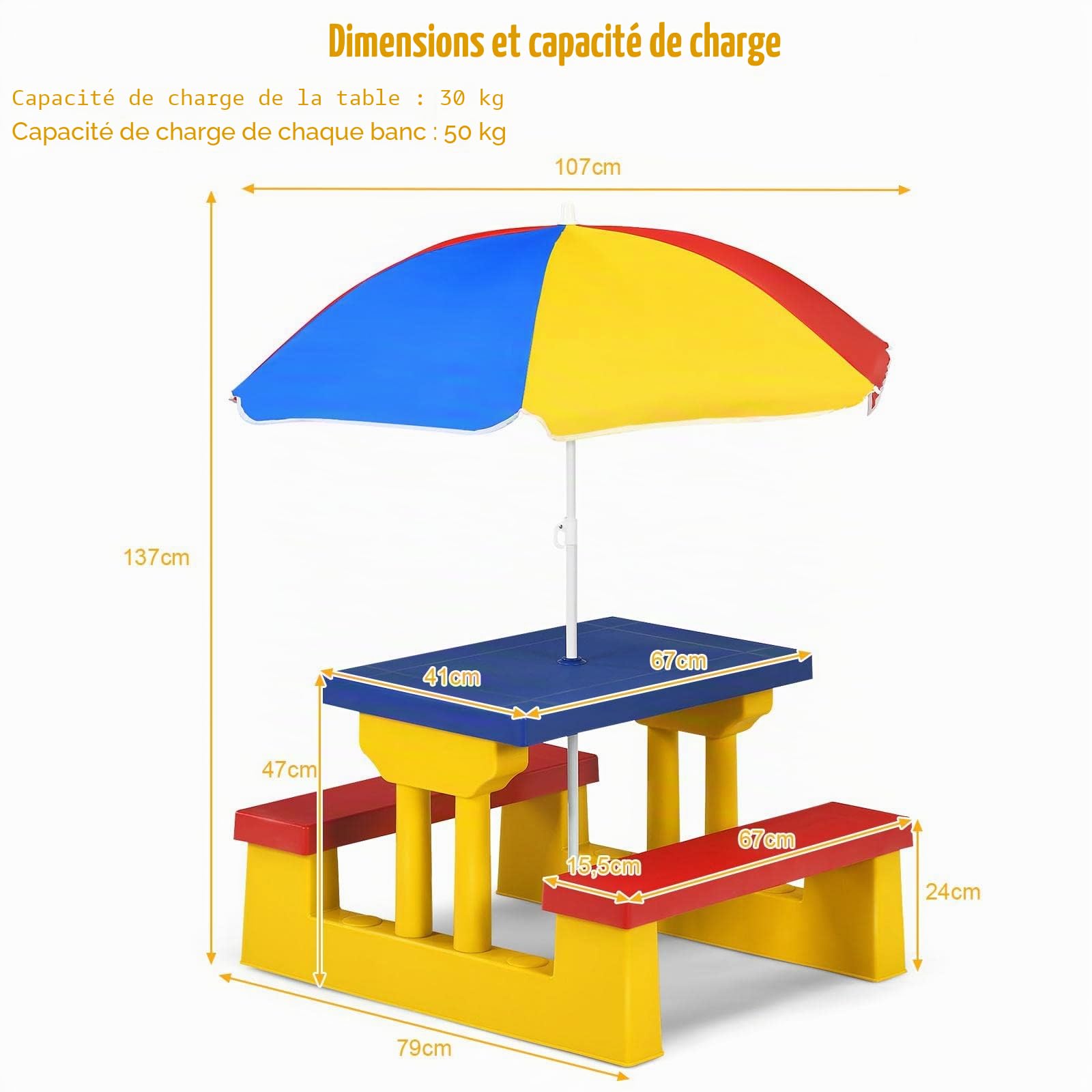 KOMFOTTEU Ensemble de Sièges pour Enfants avec Parasol, Table et Bancs