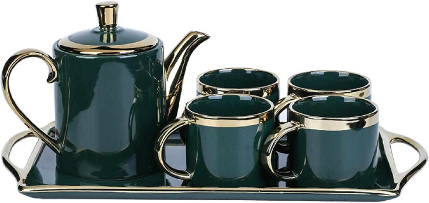 Porcelain Espresso Cups Set,Cup and Saucer SetPorcelain Tea Sets, Tea Set Tea Sets For Afternoon Tea 1Teapot, 4 Coffee Cups For Household,6Pieces