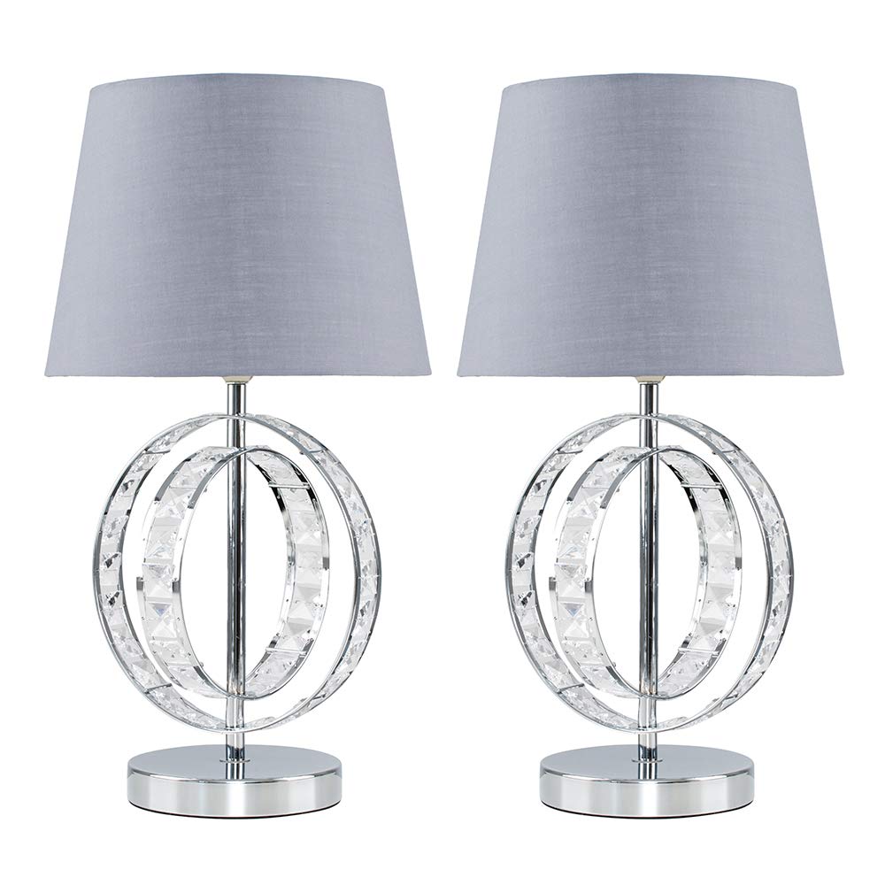 B&Q -  Rothwell Pair Of Chrome Acrylic Jewel Double Hoop Table Lamps With Grey Light Shades
