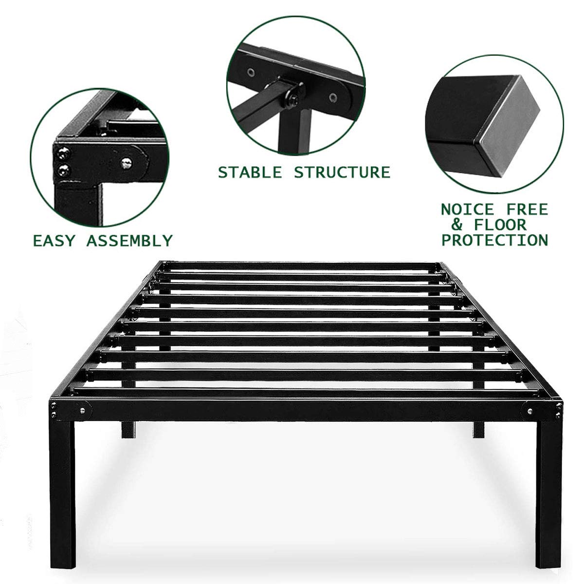 HAAGEEP Black Twin Metal Bed Frame No Boxspring Needed 14 Inch Beds Frames with Storage for Kids Girls Boys, at