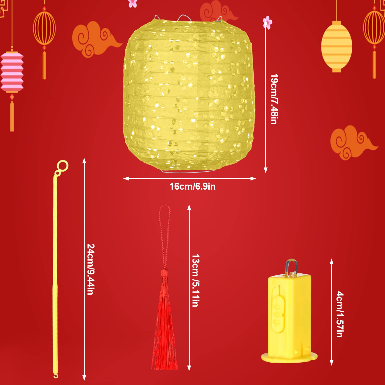 XGOOD 20 Pcs Multi-Color Chinese Paper Lanterns with LED Light, Cherry Blossom Design, Reusable for Indoor/Outdoor Events