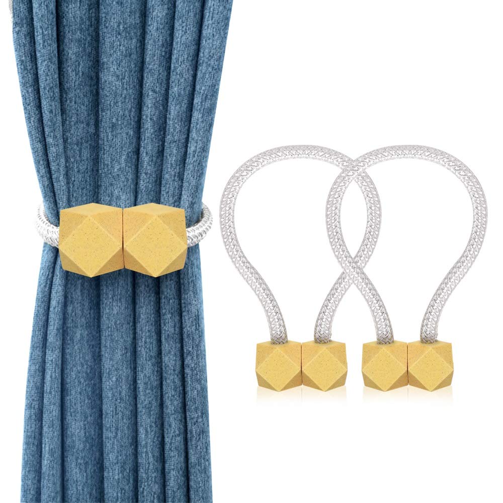 2 Embrasses Rideaux Magnétiques Tricot Main - Corde Coton Beige - Décoration Maison Bureau