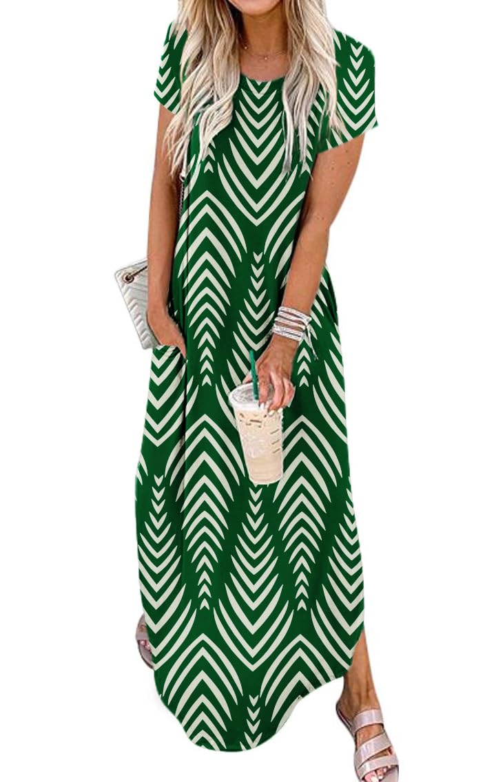 Jeqeocafy Women Summer Long Sundress Crewneck Short Sleeve Maxi Dress 2026 Casual Loose Beach Dress with Pockets