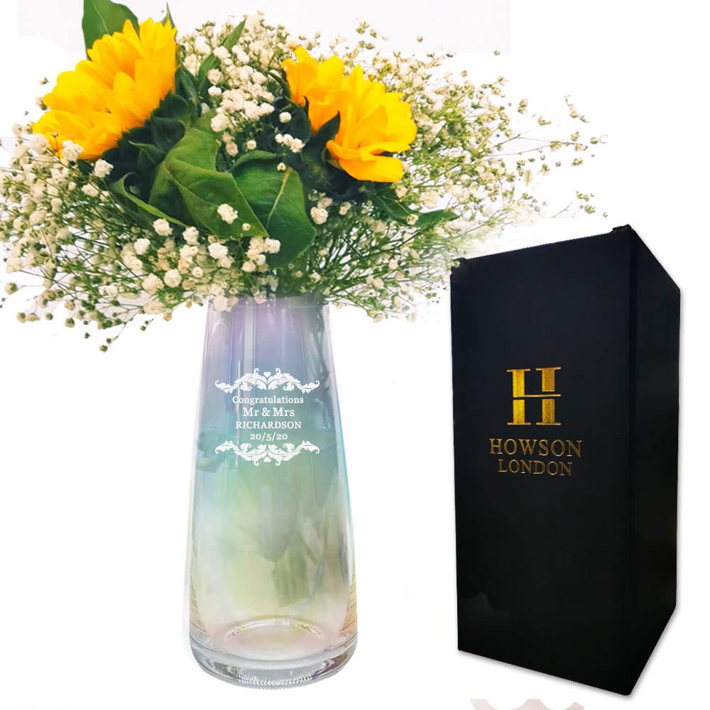 EDSG Personalised Engraved Vase for Flower | Rainbow Plated Glass Vase | Custom Gift for Birthday Christams Mothers Day Wedding Engagement Anniversary (Anniversary)