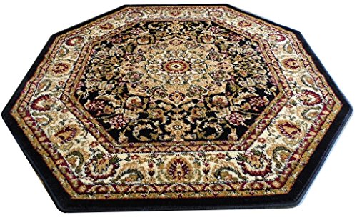 Bellagio Traditional Octagon Area Rug Design 401 Black (7 Feet 3 Inch X 7 Feet 3 Inch) Octagon #TOP5