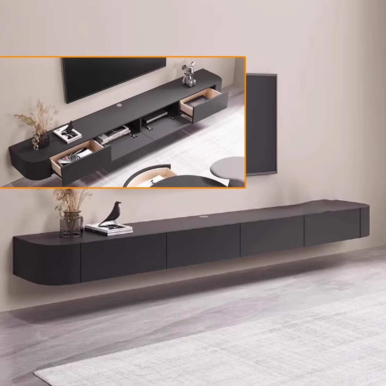 Floating Tv Stand丨floating Media Console,Wall Mounted TV Shelf with Storage Drawers, Modern TV Console, Entertainment Center Media Console, Audio/Video Shelf for Home Living Room Office
