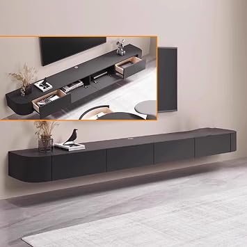 Floating TV Stand, TV Lowboard - TV Stand Wall Mount with Drawers and Doors, Wall Mount TV Console, Solid Wood Floating TV Stand, Wall Mount Entertainment Center Media Console TV Storage