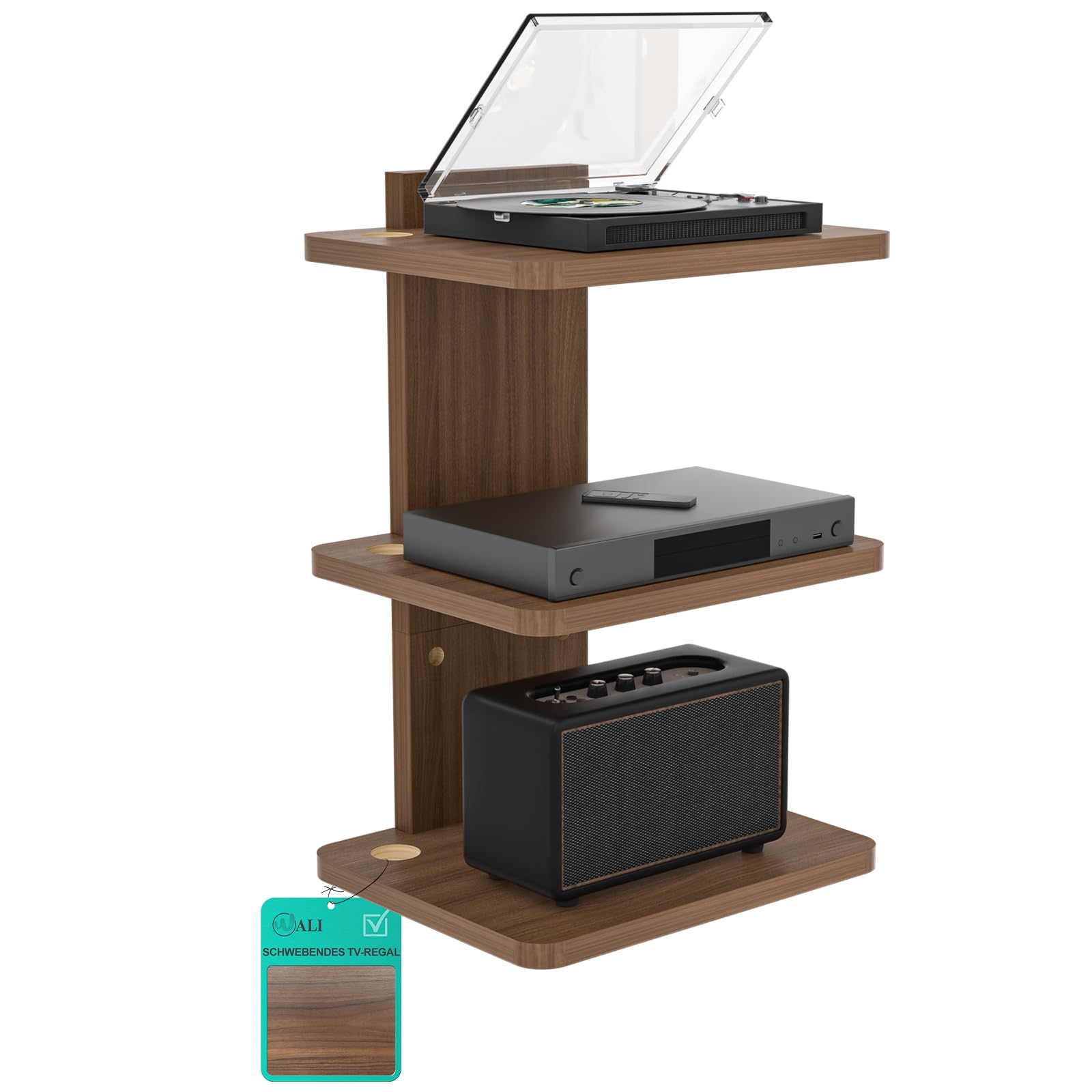 WALI Schwebende Entertainment-Center-Regale, halten bis zu 10 kg, TV-Regal mit verstärktem Holz für DVD-Player, Kabelboxen, Spielekonsolen, TV-Zubehör (CS303N), 3 Regal | Projektorregal für Router, Spielekonsolen, Kabelboxen, Wandhalterungsregale bis 10 k