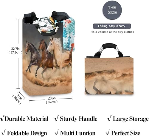 Miniatura 2 de CaTaKu Cesto de lavandería de caballos de animales, cesta de lavandería para caballo, caja de almacenamiento grande, cesta de ropa plegable alta