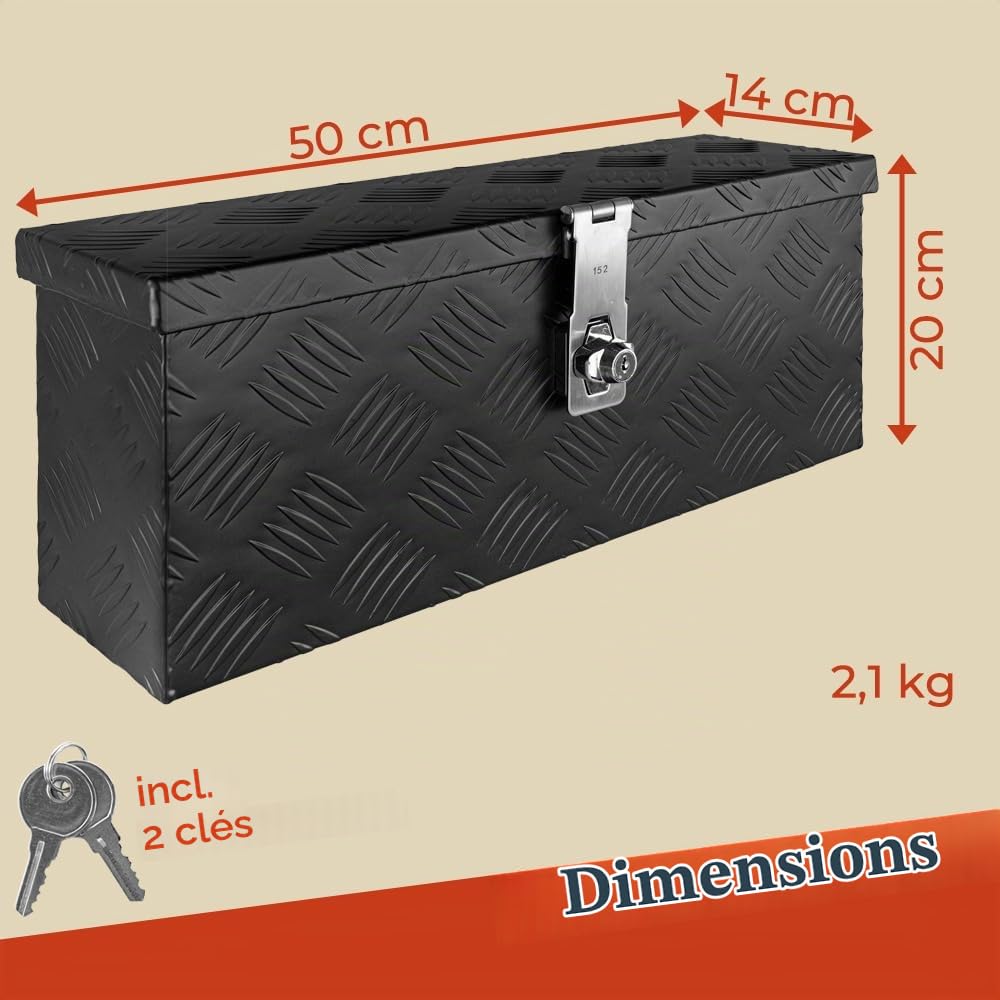 Trucky Sélection Boîte à Timon Noir Boîte à outils Caisse de camion Boîte en Aluminium Box de remorque avec couvercle Verrouillable Boîte de Transport Rangement