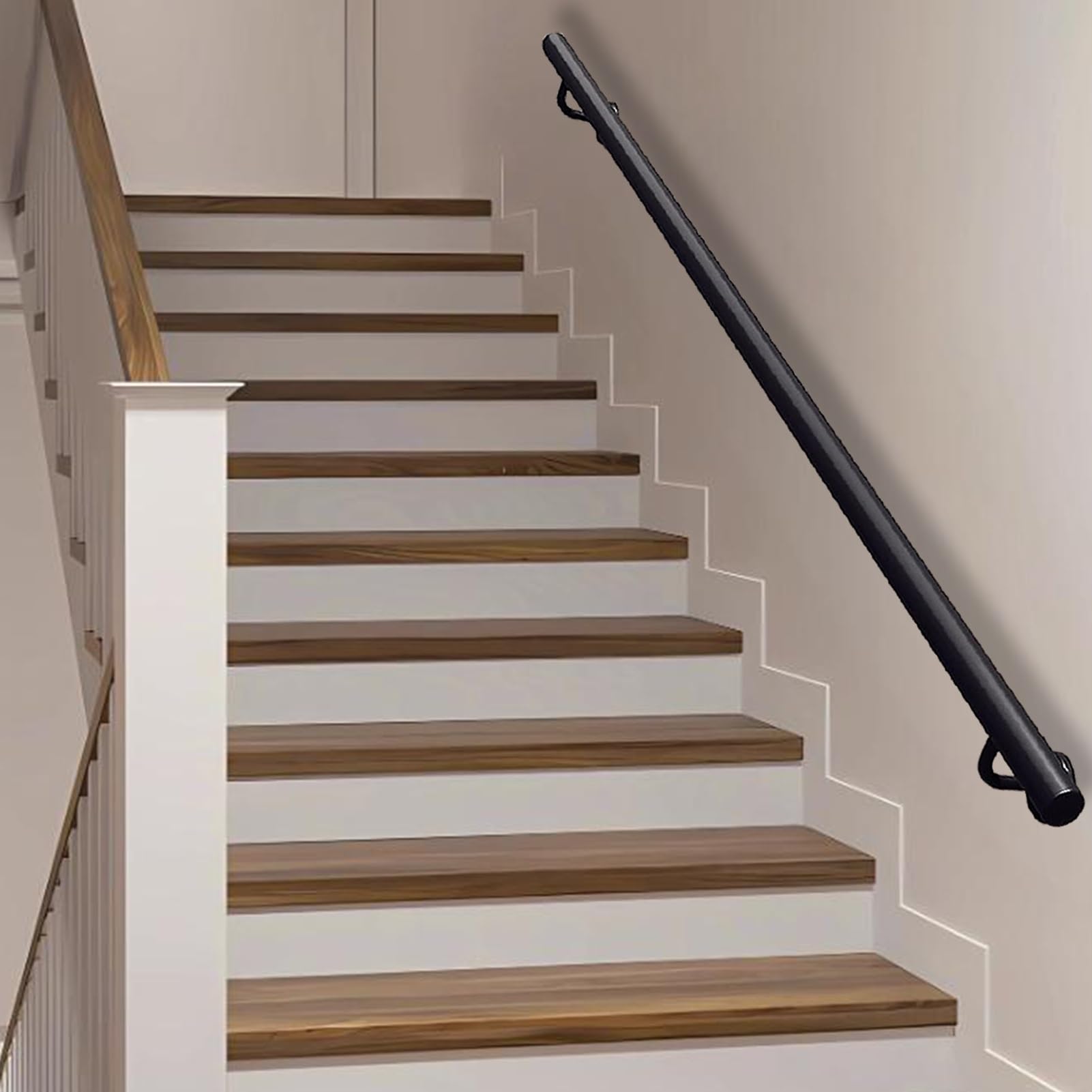 FKXSXAZ Industrial Stair Handrail, Wall Mounted Non-Slip Hand Rails Safety Grab Bar for Home Garden Corridor Lofts Kindergarten Guardrail Decking Railings, Black(15ft/450cm)